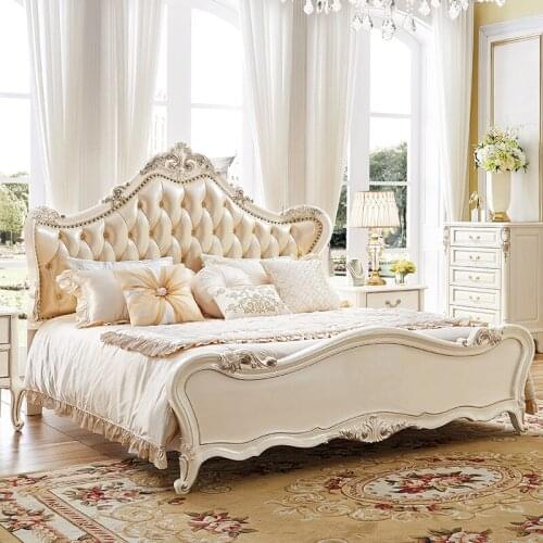 Top Quality European Royal Style King Size Solid Wood Hand-carved Bedroom Furniture Set From Foshan Furniture Market