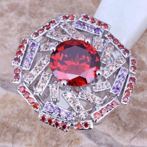 Huge Gleaming Garnet Multicolor Multigem Silver Plated Ring Size 6 / 7 / 8 / 9 E348