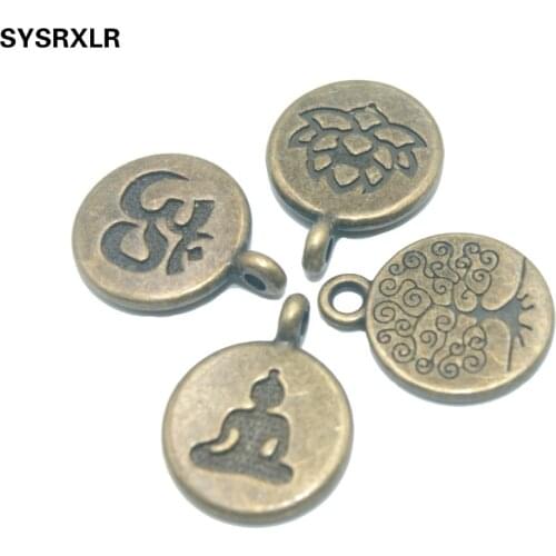 Wholesale 15 MM 20/40 PCS Lotus Life Tree OM Buddha Bronze Metal Zinc Alloy DIY Bracelet Necklace Earring For Jewelry Making