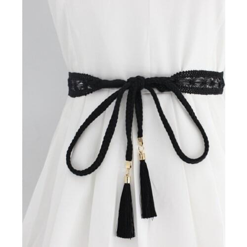 Fashion Women Solid Color Braided Tassel Belt 2020 New Boho Girls Thin Waist Rope Knit Belts for Dress Waistbands Accessories