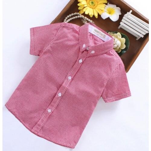 Summer Short Sleeve Boys Shirts Fashion Turn-down Collar Small Plaid Camisa Boy Shirt Masculina for Children Baby Kids Clothes