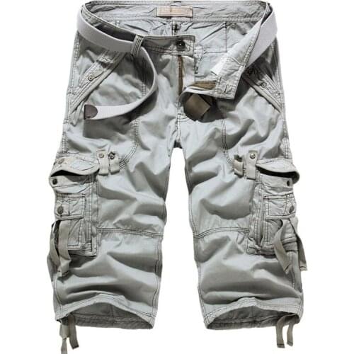 Summer Cargo Shorts Men Casual Workout Military Mens Shorts Multi-pocket Calf-length Short Pants Men ( Belt is not included )