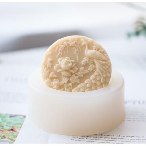 Peacock Flower Pattern Silicone Soap Mold Flexible Handmade Round Soap Candle Art Crafts Mold for DIY Soap Making Supplies