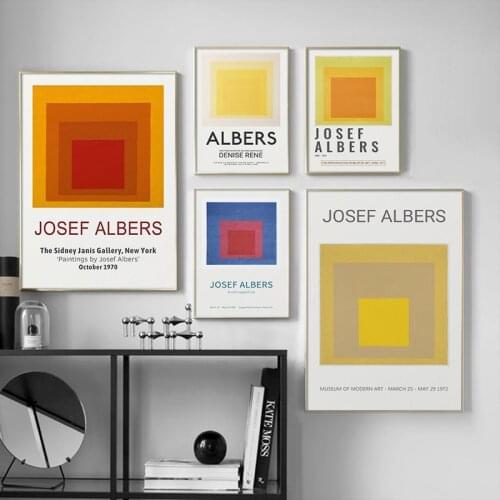 Modern Abstract Square Illustration Josef Albers Exhibition Poster Canvas Print Painting Wall Art Picture Gallery Decoration