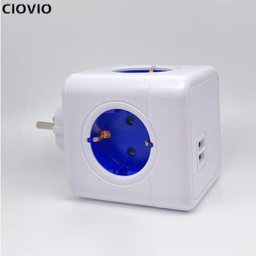 CIOVIO USB Socket Power Strip EU KR Plug Adapter PowerCube 4 Smart Outlets Electrical 250V 3680W Extension Home Office