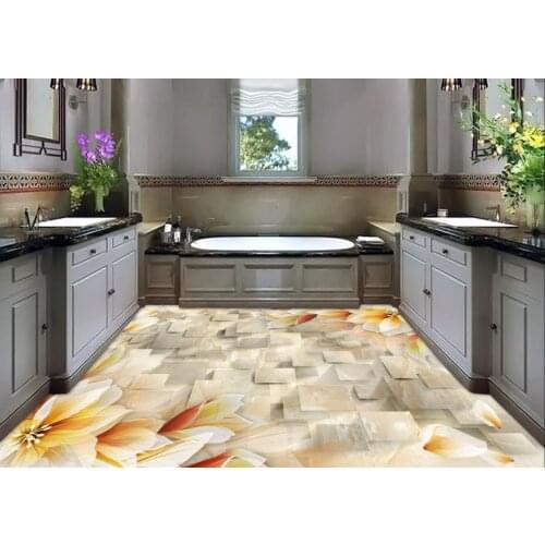 Home Decoration Lily flowers stereoscopic 3D fashion square floor pvc wallpaper 3d Redfish swimming 3D fashion floor