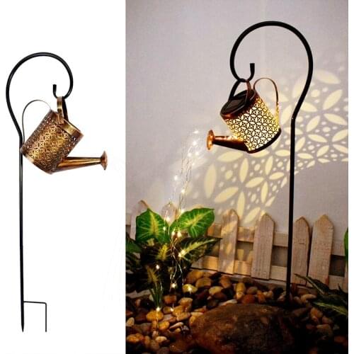 Outdoor Solar Art Light Gardening Watering decor Home Garden Stars kettles Decoration String Hollow-out Iron Shower LED Lamp