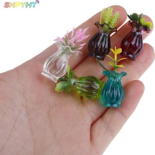High Quality5pcs Dollhouse Miniatures 1:12 Colorful Mini Ceramic Pot DIY Handmade Doll House Kitchen Ceramic Decora vase+flower