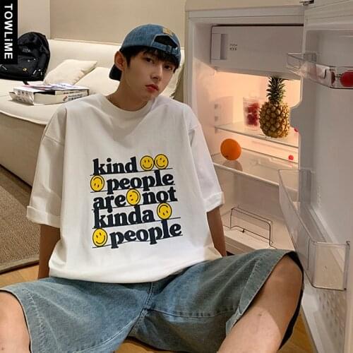 High Quality Summer Harajuku Mens Fashion Smiling Face Letter Printed Short Sleeve T Shirts Korean Streetwear Women Casual Tees