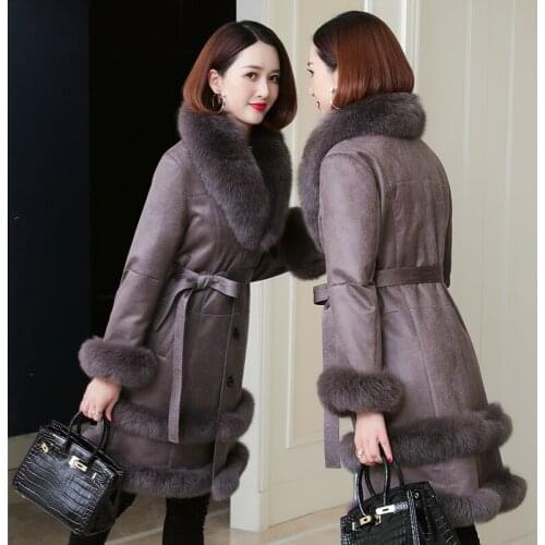 2021 Winter Coats Women Natural Rabbit Skin Leather Fur Jacket With Genuine Fox Fur Collar Female Fur Leather Outwear Casaco