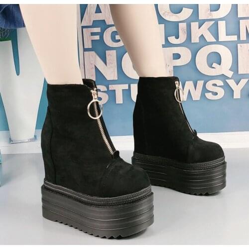13Cm Super High Heel Short Boots Wedges Waterproof Platform Martin Boots Fashion Within Increased Womens Boots Sexy Ankle Boots