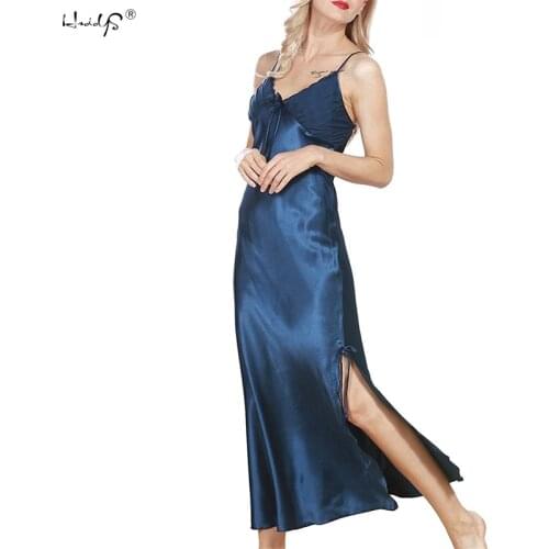 Women Sexy Lingerie Nightdress Plus Size Lace Nightgown Nightie Negligee Silk Satin Long Nightdress Gecelik Nightwear