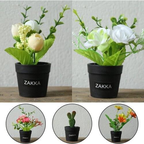 1 Set Vase + Flower Artificial Potted Plants Small Bonsai Plastic Fake Flower Wedding Christmas Decoration For Home Flower Gift
