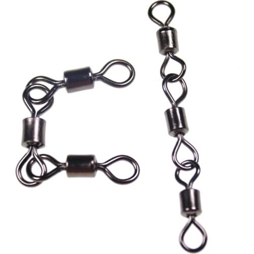 20pcs Mini Three Joint Rolling Swivels With Solid Rings Fishing Leader Line Connector Saltwater Fishing Terminal Tackle