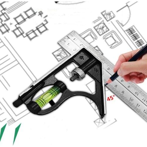 300mm Professional Carpenter Tool Angle Ruler Combination Square Ruler Stainless Steel Protractor Multi-Function Measuring Tool