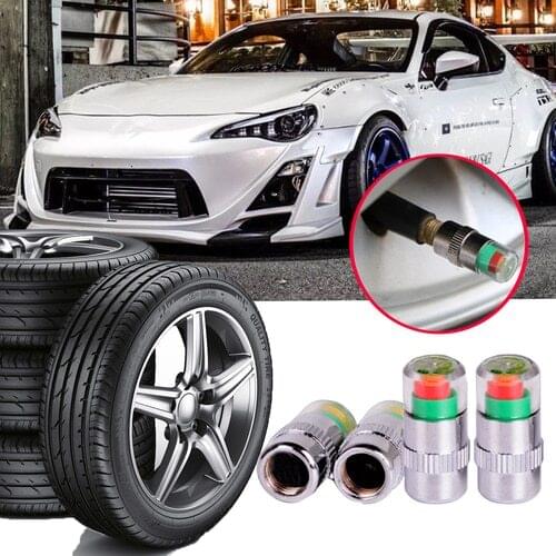 4Pcs Anti-theft Car Tire Pressure Monitor Valve Stem Caps Sensor Indicator 3 Color Eye Alert （2.4bar