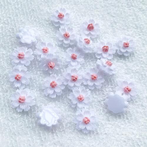 50pcs White Flower flatback Resin Cabochons Scrapbook Craft DIY Embellishments decor Headwear accessories 12*13mm -B520