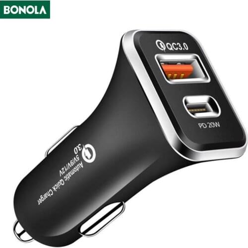Bonola Car Charger Dual USB PD 20W QC 3.0 Adapter Cigarette Lighter For All Type Smart Phone Charger 5V/9V/12V Dual USB Charging