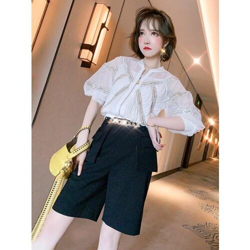 Top Quality Diamond striped screen Baseball Jacket+Stitched pocket wide leg pant suit