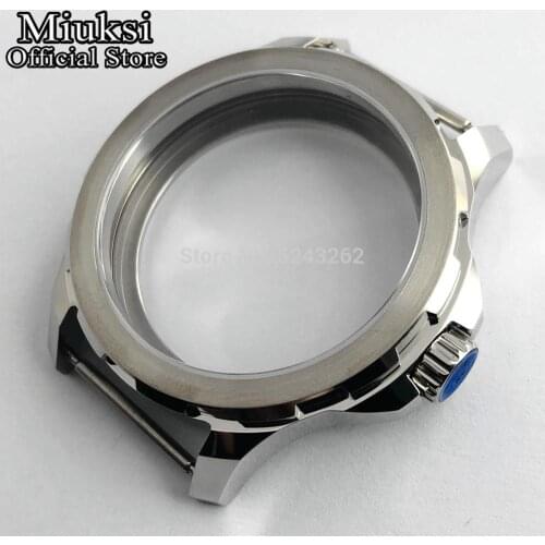 Miuksi 44mm sapphire glass silver stainless steel case fit Sea gull 3620 3600 hand winding movement mens watch case