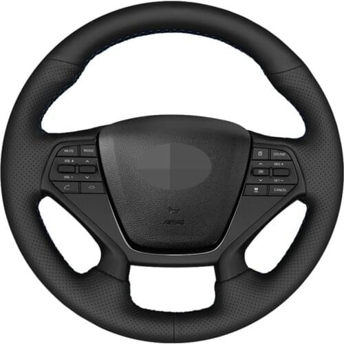 Car Steering Wheel Cover Hand-stitched Black Artificial Leather For Hyundai Sonata 9 2015 2016 2017 (4-Spoke)