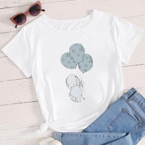Elephant T Shirt Women Baby Elephant Holding balloons Printed Clothes Streetwear T-shirt Soft Girl Aesthetic Clothes Korean