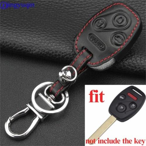 Jingyuqin maizhi Remote Car Key Leather Case Key Cover for Honda Accord CR-V Civic Insight Ridgeline 3 Buttons+Panic