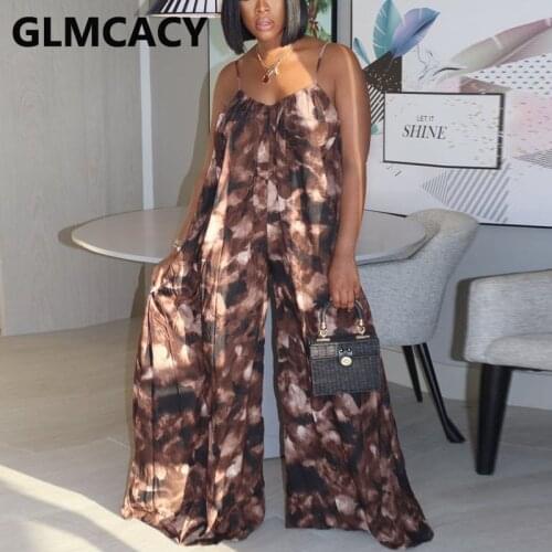 Women Camo Printed Spaghetti Strap Loose Jumpsuits Casual Wide Leg Pants Ovearlls Jumpsuits