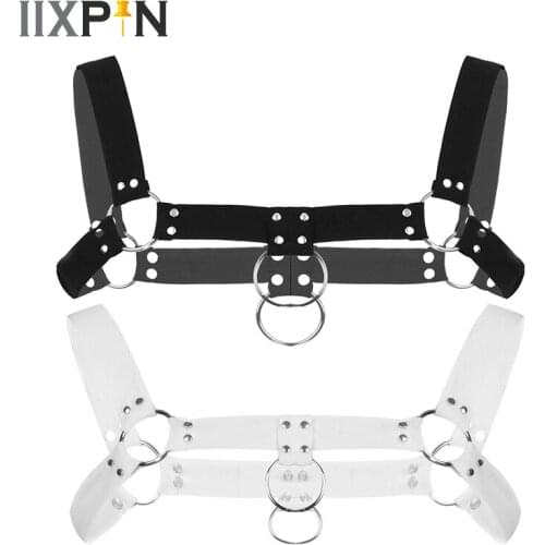 Mens Harness Straps Elastic Shoulder Chest Muscle Harness Belt With Metal O-rings And Rivets Sexy Clubwear Cosplay Costume Strap