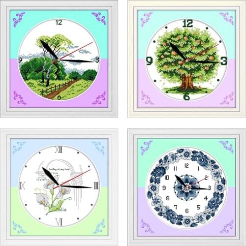 Joy Sunday Wall Clock Cross Stitch Kits Embroidery Counted 11CT 14CT Printed Needlework Stamped Decoration DIY Handmade Gift Set