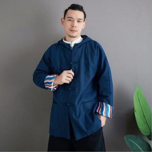 New winter Plush wave Hoodie retro Chinese Yunnan Ethnic minority Style Mens tang cotton suit loose casual cotton tang clothing