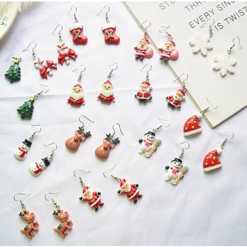 Christmas Personal Emulational Santa Claus Snowman Reindeer Earrings Cartoon Cute Small Eardrop Children Student Girls Gifts