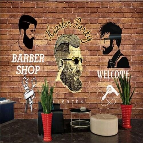 Custom Trend Hair Style Retro Red Brick Wall Background 3D Wallpaper Mural Barber Shop Mans Salon Industrial Decor Wall Paper 3D