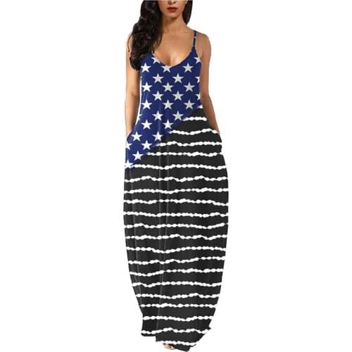 Sundress Lady Loose Long Dress Women American Flag Printed Independence Day Patriotic Day Casual Summer Clothes Sleeveless 2021
