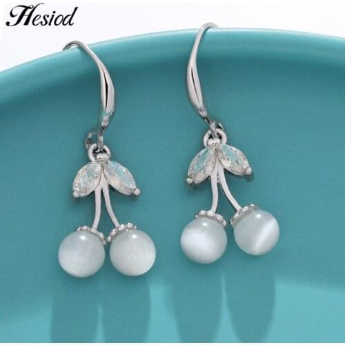 New Fashion Opal Stone Cherry Dangle Drop Earrings Women Silver Color Crystal Earring For Girls Wedding Jewelry Gift Brincos