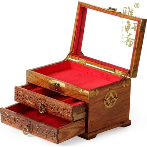 Rosewood Jewelry Box Chinese Style Vintage Jewelry Box Wedding Gift Solid Wood Storage Wooden Box with Lock Chinese Style
