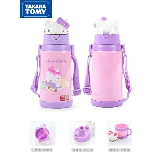 TAKARA TOMY Cartoon Hello Kitty Thermos Cup Simple Large-capacity Stainless Steel With Straw Pupil Anti-fall Water Cup