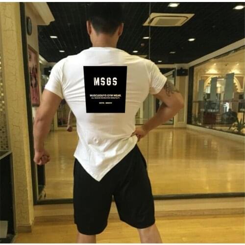 Muscleguys Brand Gyms Clothing Fitness T-Shirt Bodybuilding NO PAIN NO GAIN print Shirt Men slim fit T Shirt