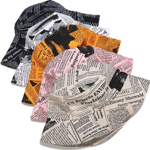 Unisex 2021 Ins Fisherman Hat Men Women Creative Old Newspaper Pattern Printing Pot Hat Street Trend Wide Brim Sun Basin Cap
