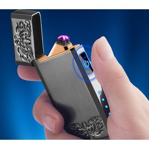 USB Lighter With Box Double Arc Plasma Lighter LED Power Display Rechargeable Windproof Cigarette Gadgets for Men 2019 New