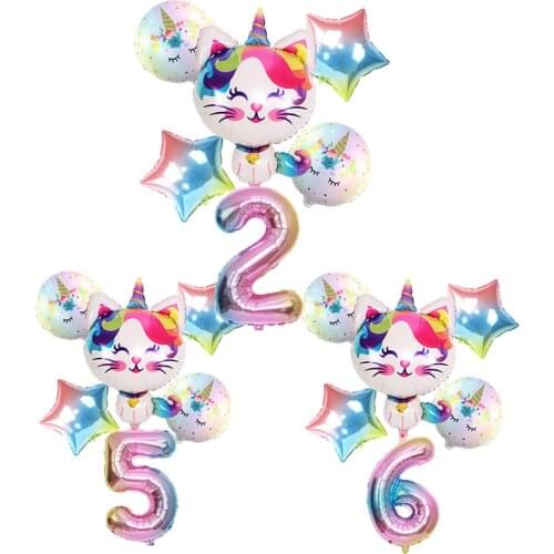 Party decoration balloons 6pcs unicorn cat gradient digital balloon set anniversary birthday party decoration balloon set