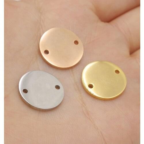 100% Stainless Steel Blanks Circle Tag Charm Connector 10/15/20/25/30mm Disk 2 Hole metal Round Tag Mirror Polished 20pcs