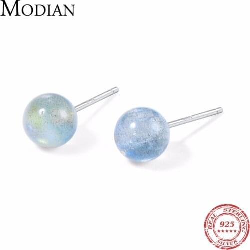 MODIAN 2021 New Fashion 925 Sterling Silver Earrings Natural Moonlight Crystal Stud Earrings for Women Authentic Silver Jewelry