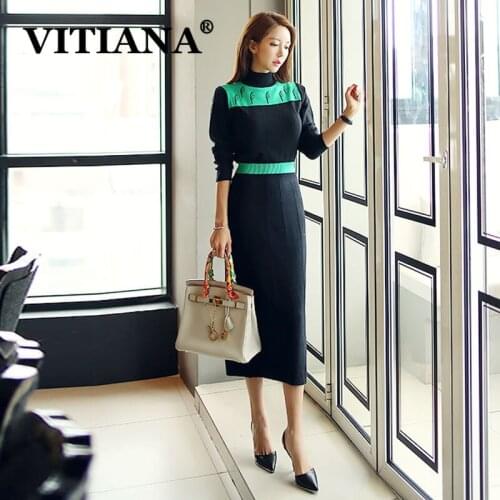 VITIANA Women Knit Sweater Bodycon Dresses Autumn Winter 2019 Female Long Sleeve Slim OL Dress Ladies Knitter Sweaters Vestidos