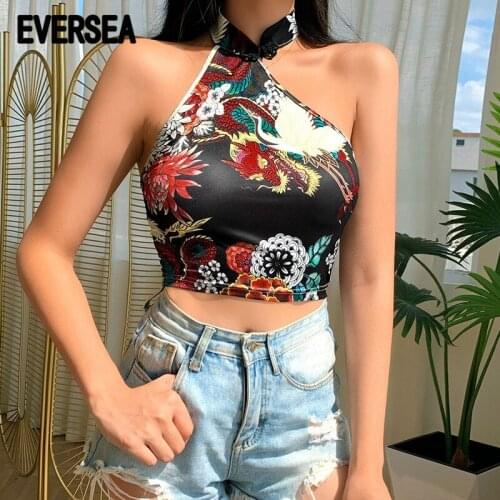 Eversea Vest Chinese Pan Kou Style Women Milk-Like Dragon Element Silk Irregular Neck Sling Fashion Tank