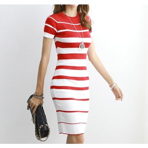 Will spring and summer package hip sexy knitting dress, cultivate ones morality show thin stripe dress