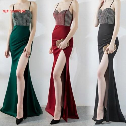 Red 2021 Spring Autumn Vintage Party Club Dress Women Bodycon Elegant Maxi Dress Sexy Strapless Split Robe Vestidos New Year