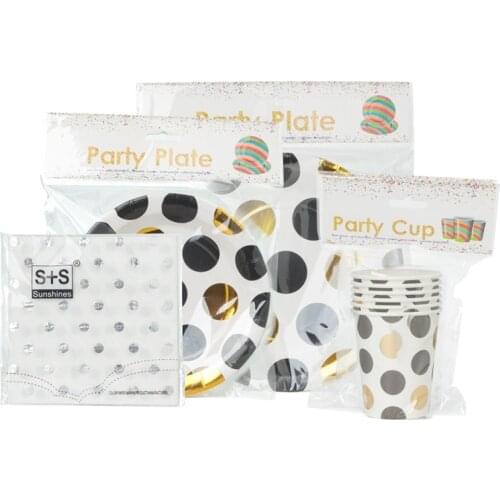 Gold Stamping Polka Dot Black Paper Plate Set Party Decoration Tableware