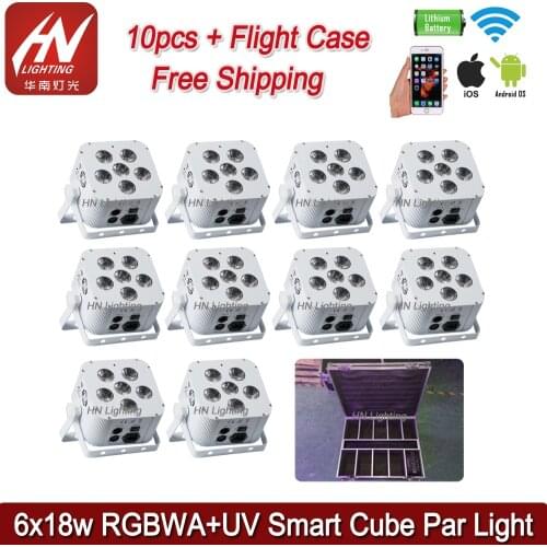 10pcs Mini Led Par Battery 6x18W Led Spotlight Battery Wifi Par Led RGBWA UV 6in1 Wifi Uplighting For Weddings