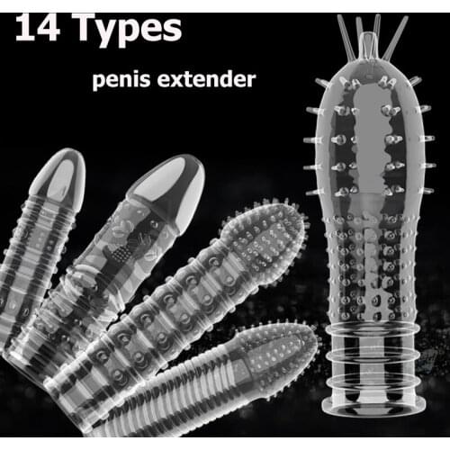 14 Type Male Enlargement Penis Extender Sheath Reusable Condom Enhancer Erection Penis Sleeve Delay Ejaculation Sex Toys for Man